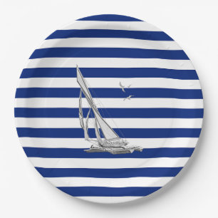 Assiettes En Carton Chrome voile sur les bandes marines