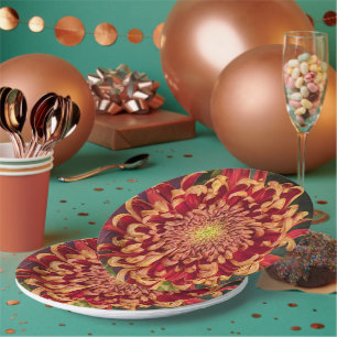 Assiettes En Carton Chrysanthème rouge et jaune Floral