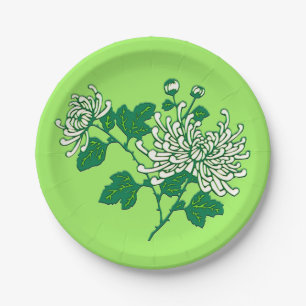 Assiettes En Carton Chrysanthèmes d'araignée chinois - blanc crémeux