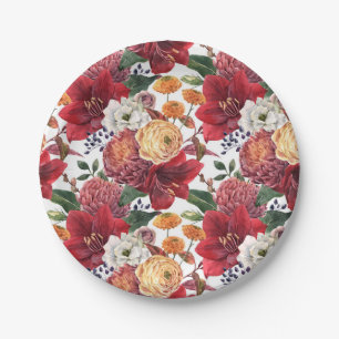 Assiettes En Carton Chrysanthèmes mauves et amaryllis rouges Automne