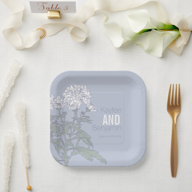 Assiettes En Carton Chrysanthemum fleurs blanches Plaques de papier ma (Mariage)