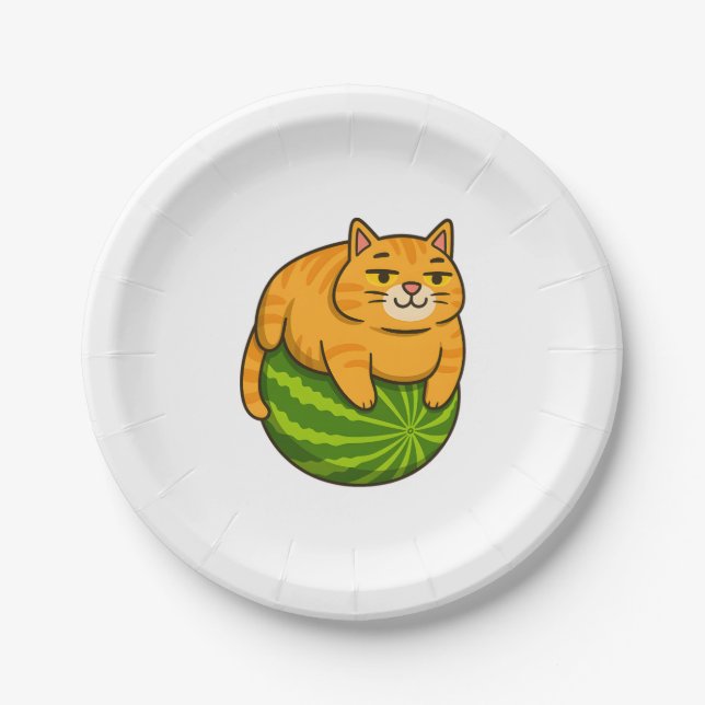 Assiettes En Carton Chubby Chat sur Watermelon Meme Shirt (Devant)