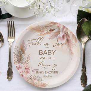 Assiettes En Carton Chute d'amour pampas herbe baby shower boho