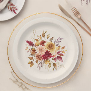 Assiettes En Carton Chute dorée Terracotta Floral