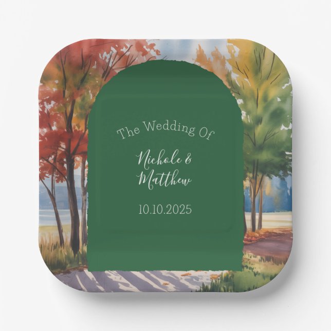 Assiettes En Carton Chute du Mariage Feuille (Recto)