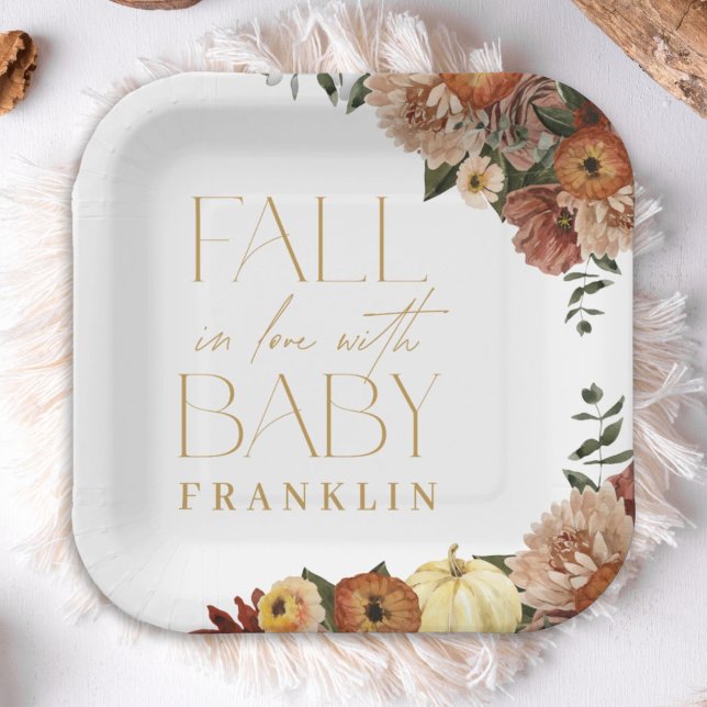 Assiettes En Carton Chute En Amour Chute Baby shower Floral (Créateur téléchargé)
