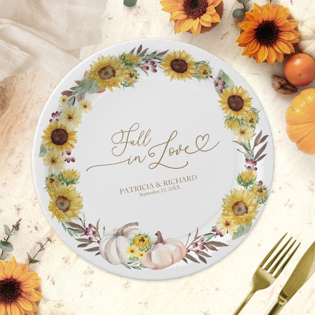 Assiettes En Carton Chute en amour Citrouille de tournesol Mariage (Créateur téléchargé)