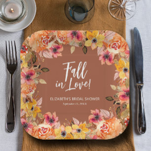 Assiettes En Carton Chute en amour Fête des mariées Floral Terracotta