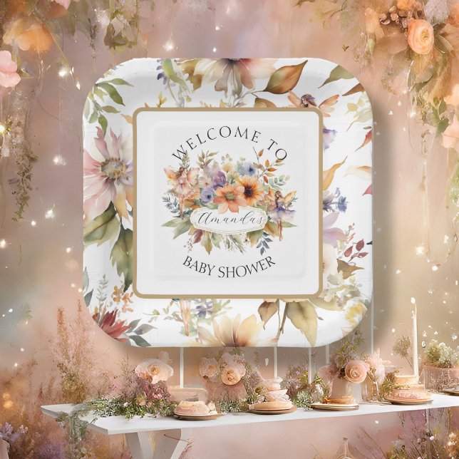 Assiettes En Carton Chute Fée Enchantée Floral Baby Girl Douche (Créateur téléchargé)