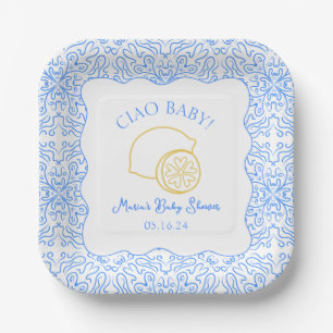 Assiettes En Carton Ciao Baby ! Baby shower italien citron bleu