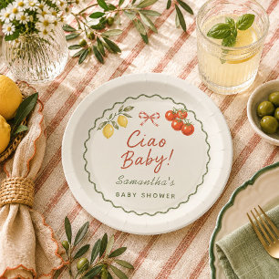 Assiettes En Carton Ciao Baby Italian Market Baby Shower Rond