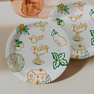 Assiettes En Carton Ciao Baby Shower Pizza & Pâtes Italiennes Dessinée