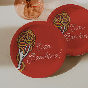 Assiettes En Carton Ciao Bambino Pâtes Italiennes Baby Shower d'Été