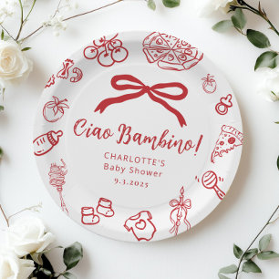 Assiettes En Carton Ciao Bambino Pizza Nœud Fantaisiste Baby Shower