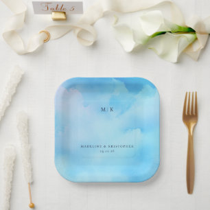 Assiettes En Carton Ciel aquarelle bleu serein