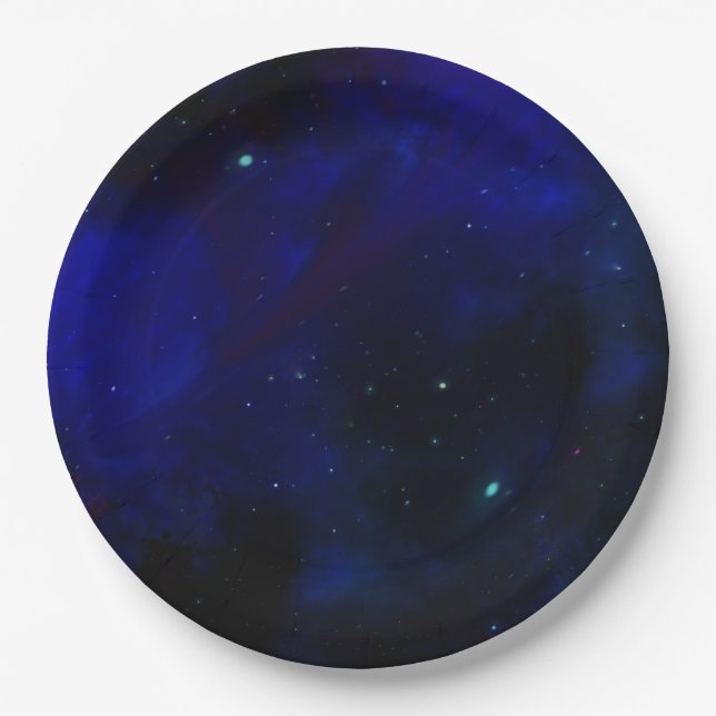 Assiettes En Carton Ciel bleu de minuit avec des étoiles (Devant)