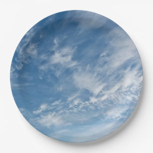 Assiettes En Carton Ciel bleu nuages blancs éparpillés Motif bleu