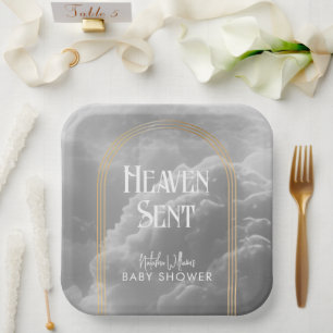 Assiettes En Carton Ciel envoyé nuages Golden Neutral Baby shower