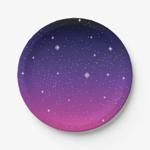 Assiettes En Carton Ciel nocturne étoilé violet foncé