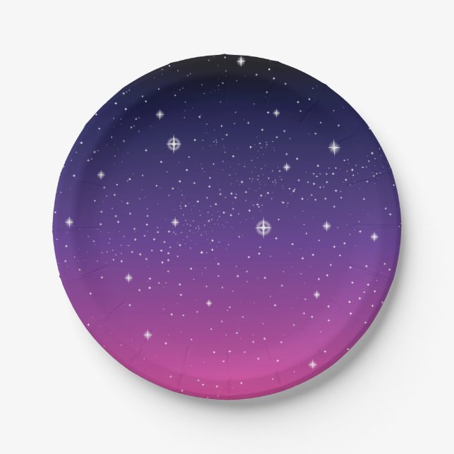 Assiettes En Carton Ciel nocturne étoilé violet foncé (Devant)