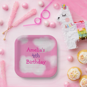 Assiettes En Carton Ciel rose et nuages moelleux Anniversaire