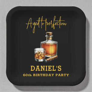 Assiettes En Carton Cigare et Whisky Aged to Perfection 60 ans