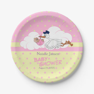 Assiettes En Carton Cigogne avec un petit bébé mignon