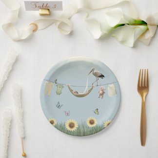Assiettes En Carton Cigogne Tournesol Rond Neutre
