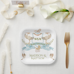 Assiettes En Carton Cimier Crest Aquarelle bébé garçon douche