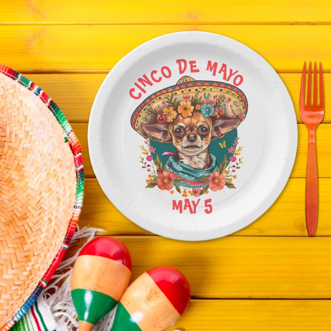 Assiettes En Carton Cinco de Mayo Chihuahua portant Sombrero & Serape (Créateur téléchargé)