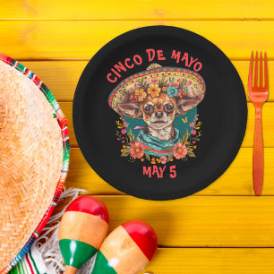 Assiettes En Carton Cinco de Mayo Chihuahua portant Sombrero & Serape