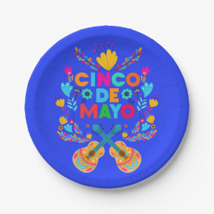 Assiettes En Carton Cinco De Mayo fleurs et guitares
