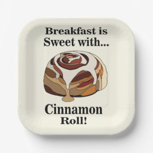 Assiettes En Carton Cinnamon Roll Sweet Bun Breakfast Party