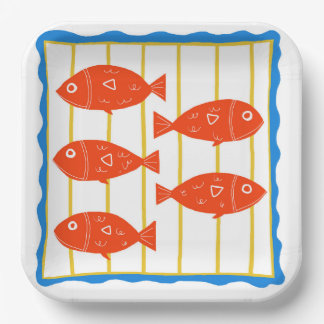 Assiettes En Carton Cinq poissons amusants conception nautique