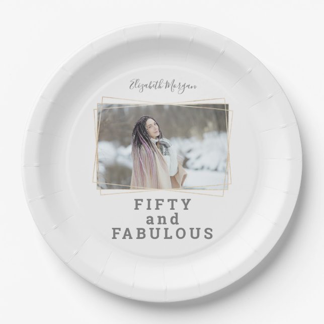Assiettes En Carton Cinquante et fabuleux Photo moderne Anniversaire (Devant)