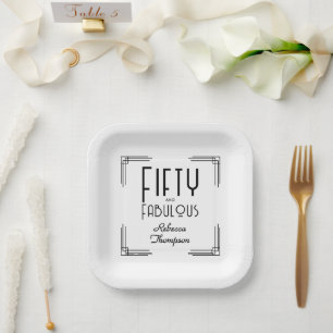 Assiettes En Carton Cinquante merveilleux anniversaire 50 ans noir bla
