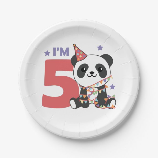Assiettes En Carton Cinquième Panda Anniversaire Pour Enfants 5 Ans Pl (Devant)