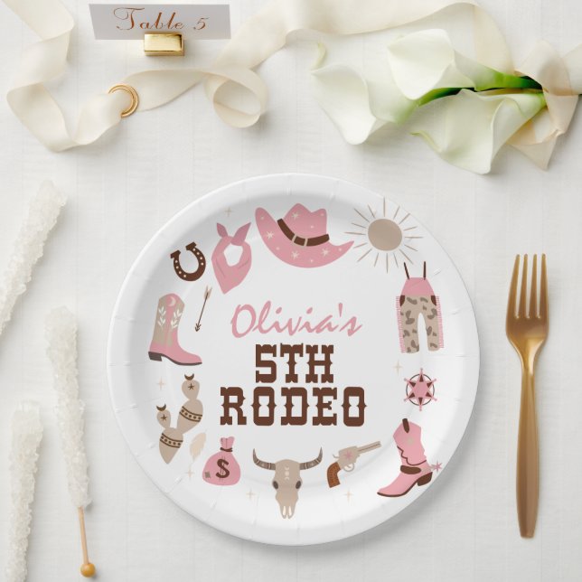 Assiettes En Carton Cinquième Rodeo Rose Western Cowboy 5e anniversair (Mariage)