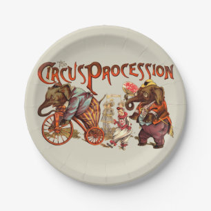 Assiettes En Carton Cirque Procession Eléphant Art antique