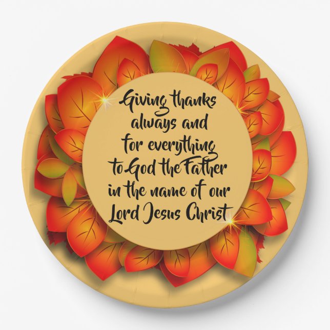 Assiettes En Carton Citation Bible Thanksgiving Autumn Leaf Plate (Devant)
