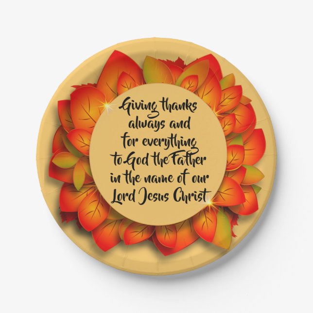 Assiettes En Carton Citation Bible Thanksgiving Autumn Leaf Small (Devant)