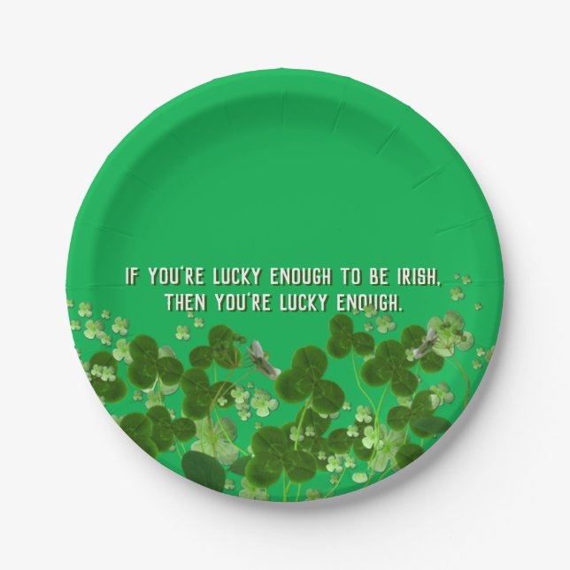 Assiettes En Carton Citation irlandaise avec shamrock (Devant)