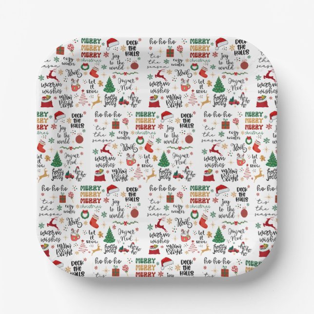 Assiettes En Carton Citations de Noël Spirit-Holiday & Graphisme gai (Recto)