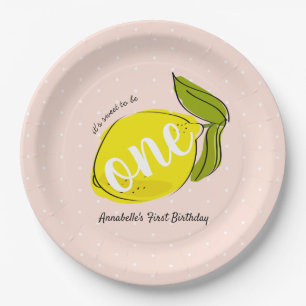 Assiettes En Carton Citron 1er Anniversaire Plaque en papier rose