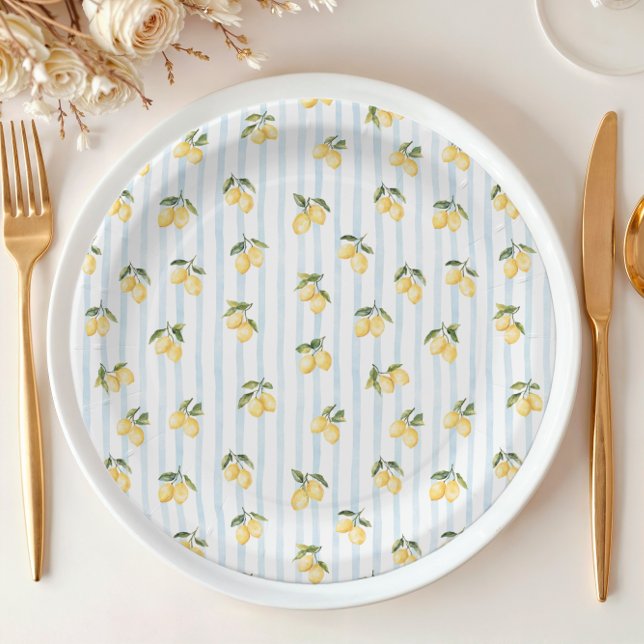 Assiettes En Carton Citron bleu Fête des mariées italienne (Créateur téléchargé)