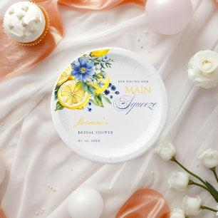 Assiettes En Carton Citron bleu floral Fête des mariées