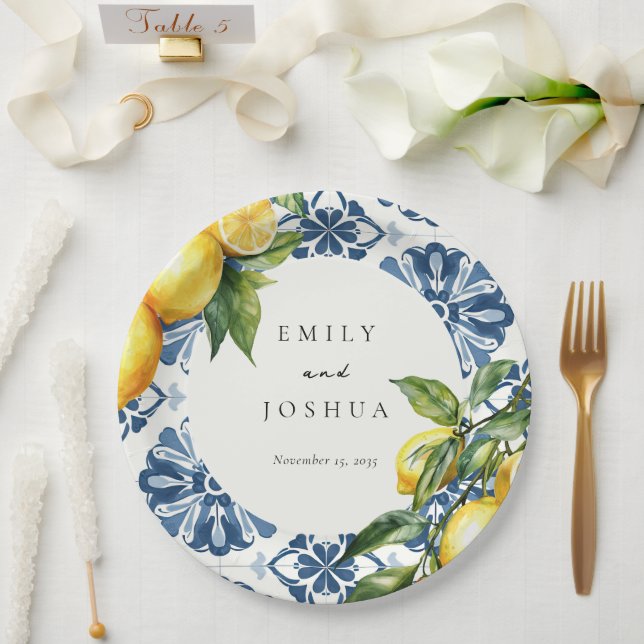 Assiettes En Carton Citron Citrus Positano Mariage italien (Mariage)