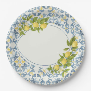 Assiettes En Carton Citron de carreau bleu italien