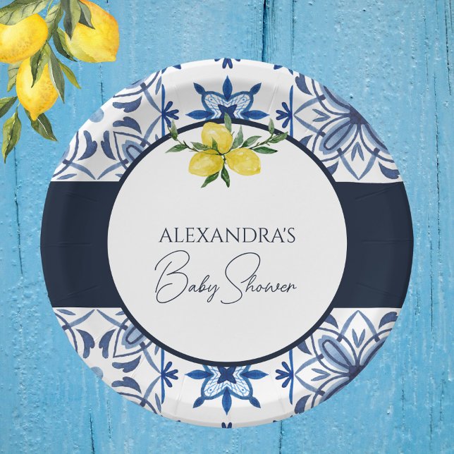 Assiettes En Carton Citron jaune bleu italien Baby shower (Créateur téléchargé)