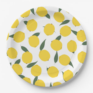Assiettes En Carton Citron jaune et Feuilles verts